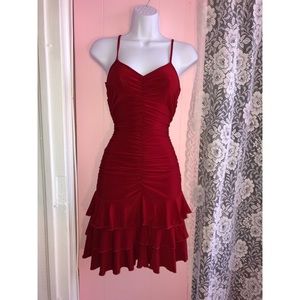 Red Ruched Tiered Dress Small/ Medium